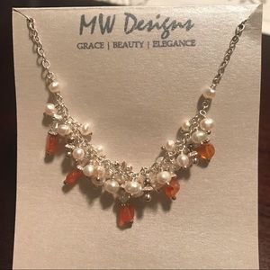 Handmade Carnelian & pearl shaker necklace